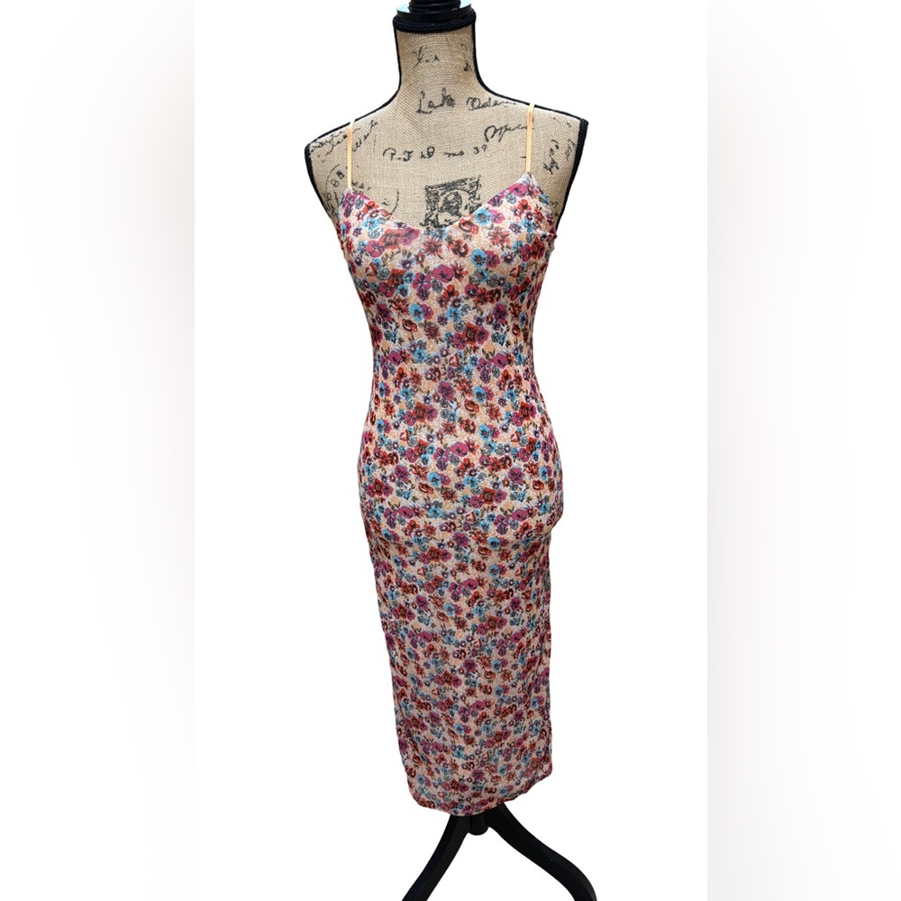 AFRM Pink Floral Slip Midi Dress with Spaghetti Straps - Picture 2 of 5